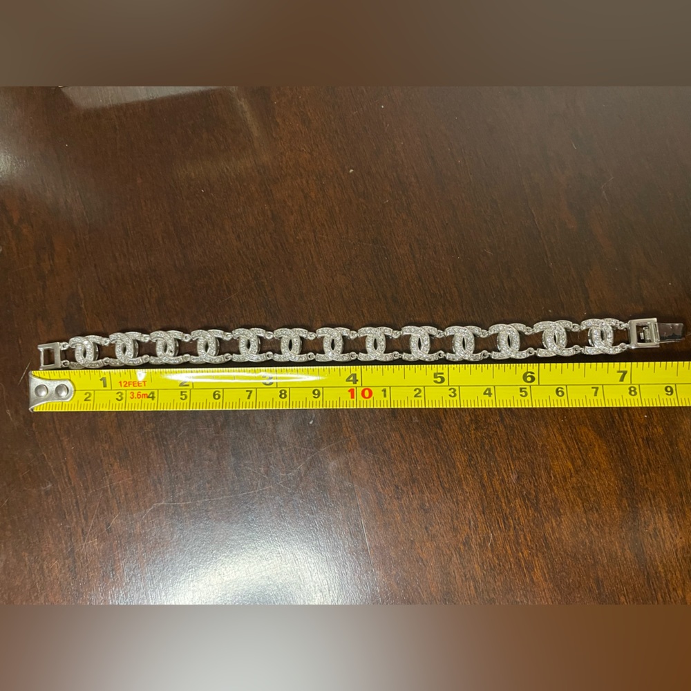 Vintage Silver Interlocking C Rhinestone Link Bra… - image 5